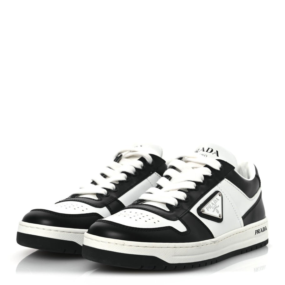 Prada Vitello Sport Spazzolato Rois Metal Triangle Logo Downtown Low Top Sneakers 37.5 White Black Image 4
