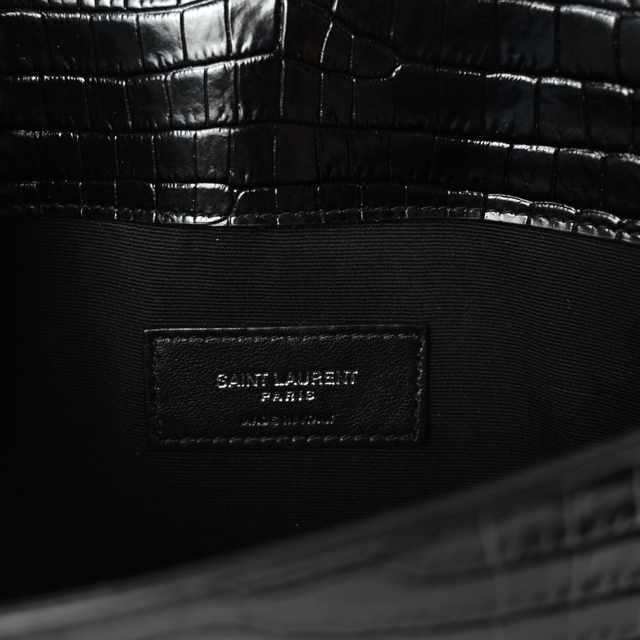 Saint Laurent Calfskin Crocodile Embossed Uptown Monogram Clutch Black Image 6