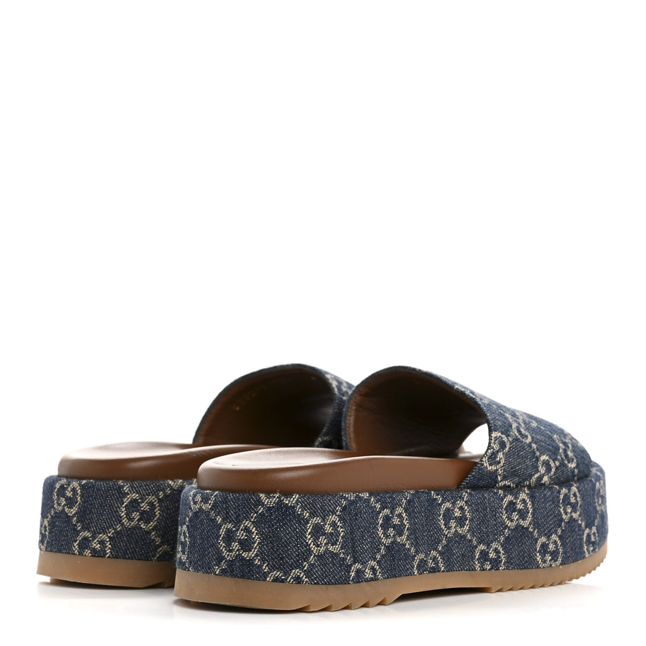 Gucci New Denim GG Monogram Angelina Platform 55mm Slide Sandals 36.5 Blue Tea Image 5