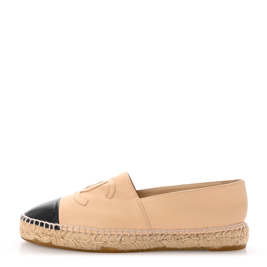 Chanel Lambskin CC Espadrilles 40 Beige Black Image 1