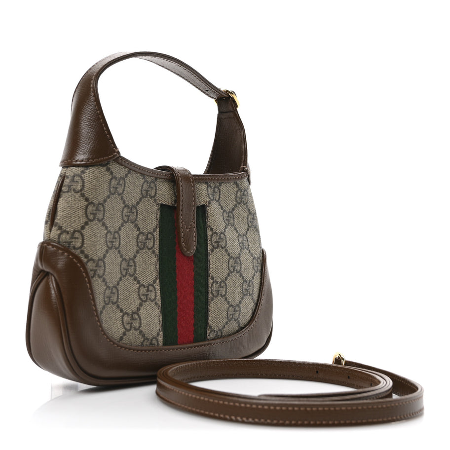 Gucci GG Supreme Monogram Azalea Calfskin Web Mini Jackie 1961 Hobo Beige Ebony Brown Sugar Image 3