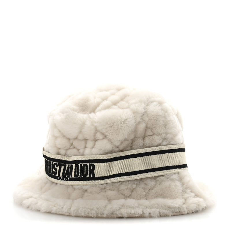  Christian Dior Shearling Cannage D-Bobby Bucket Hat 58 Ecru
