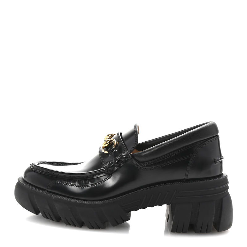  Gucci Cordovan Lux Womens Harald Horsebit 25mm Platform Loafers 40 Black