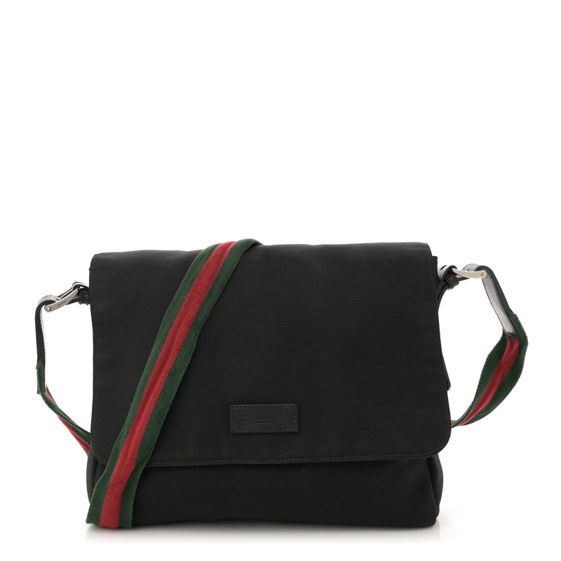  Gucci Techno Canvas Web Large Flap Messenger Bag Black