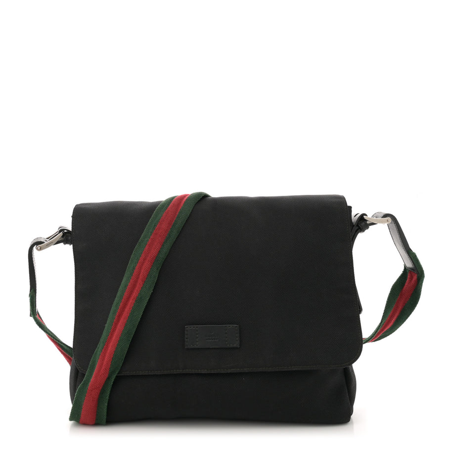 Gucci Techno Canvas Web Large Flap Messenger Bag Black Image 1