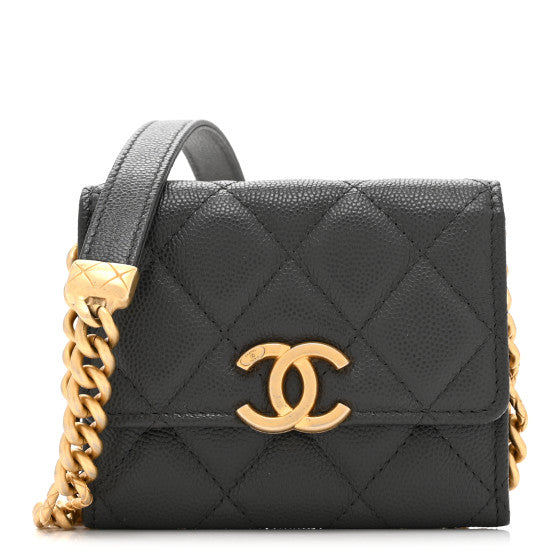  Chanel Caviar Quilted Bracelet On Chain Clutch Grey