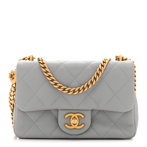 Chanel Caviar Quilted Mini Sweetheart Rectangular Flap Light Grey Image 1