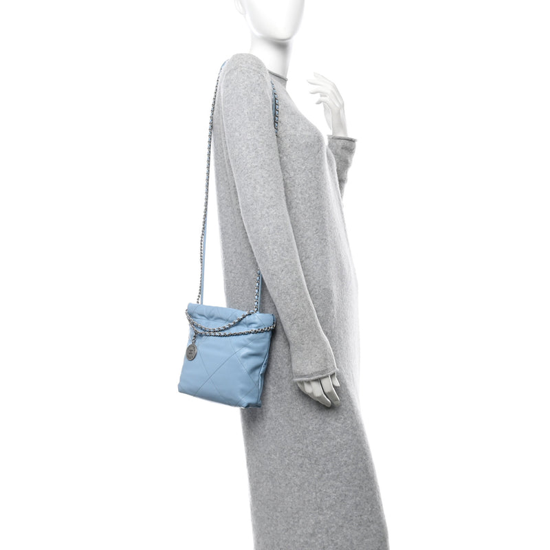  Chanel Shiny Calfskin Quilted Mini 22 Light Blue