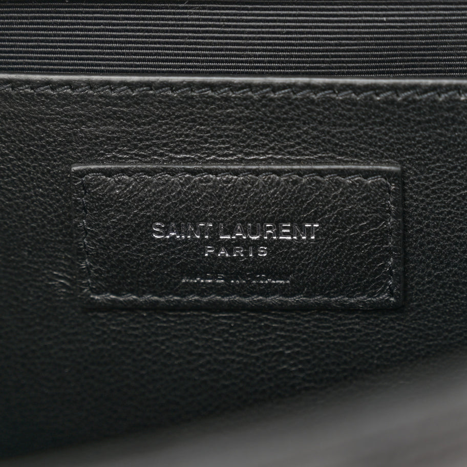 Saint Laurent Grain De Poudre Textured Mixed Matelasse Triquilt Medium Monogram Satchel Black Image 6