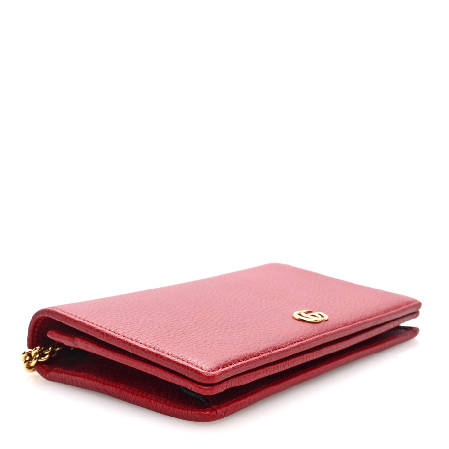 Gucci Dollar Calfskin Mini GG Marmont Chain Wallet Hibiscus Red Image 4