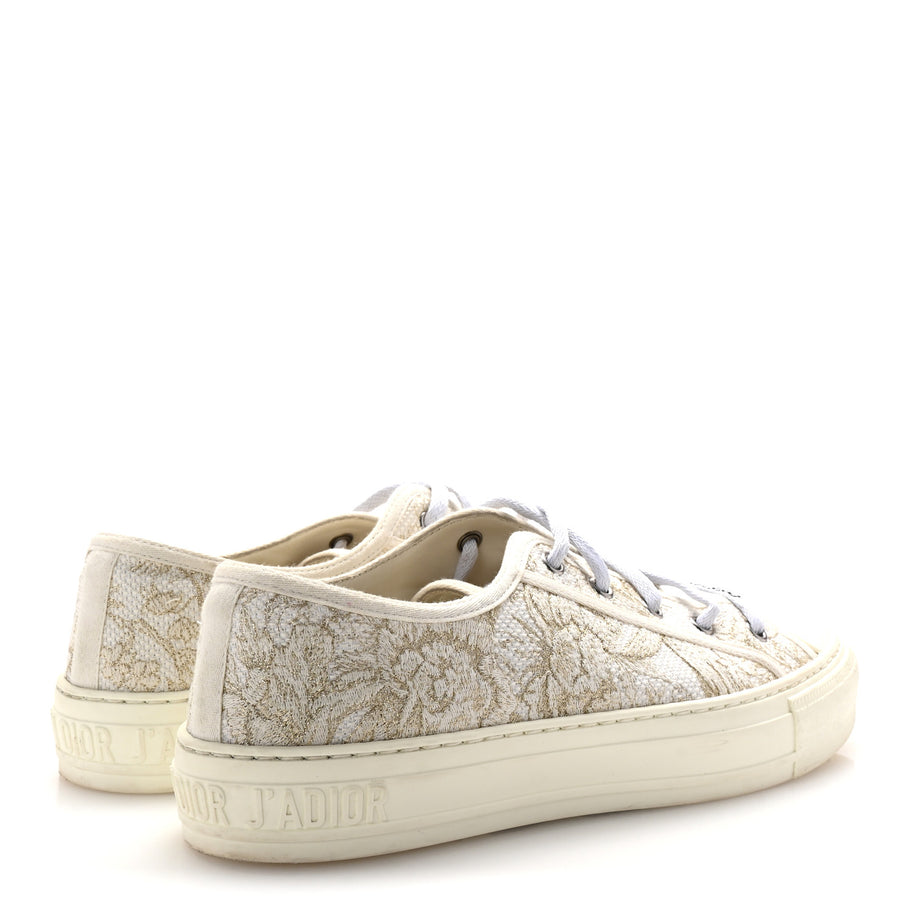 Christian Dior Canvas Embroidered Jardin D'Hiver Womens Walk'N'Dior Low Top Sneakers 40 White Gold Image 5