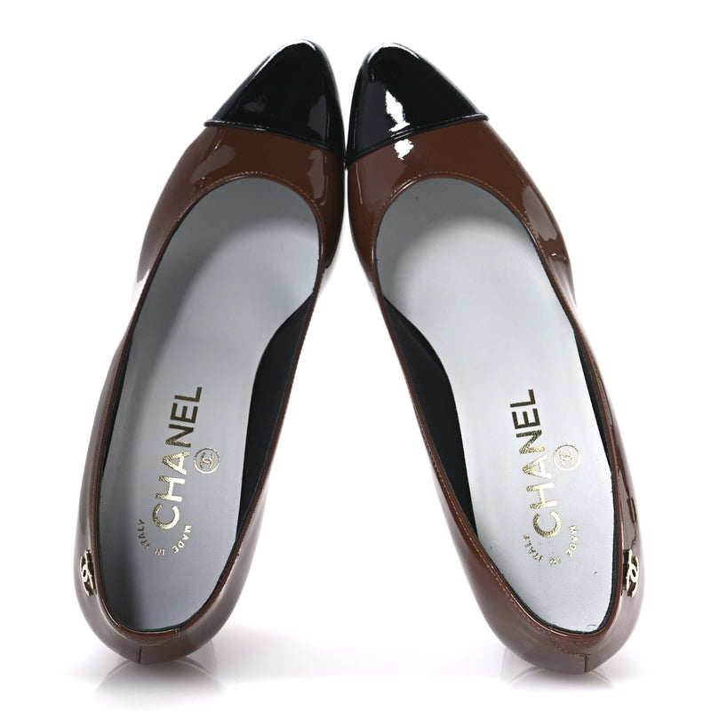  Chanel Patent Calfskin Pumps 36 Brown Black