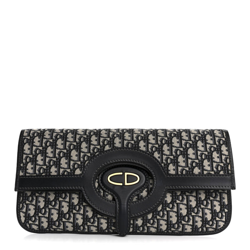  Christian Dior Oblique Fold Over Clutch Blue