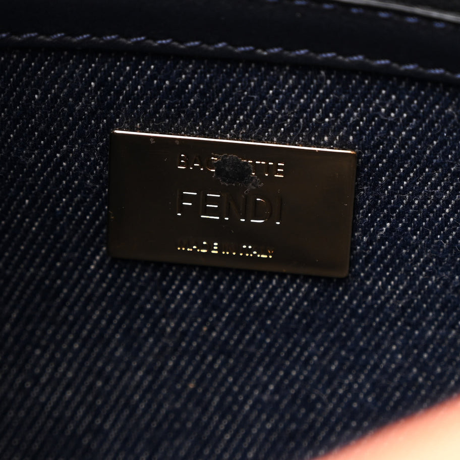 Fendi Denim Large Baguette Blue Arancio Fluo Image 6