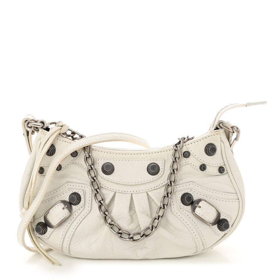 Balenciaga Extra Supple Calfskin Crocodile Embossed Le Cagole Mini Purse With Chain White Image 1