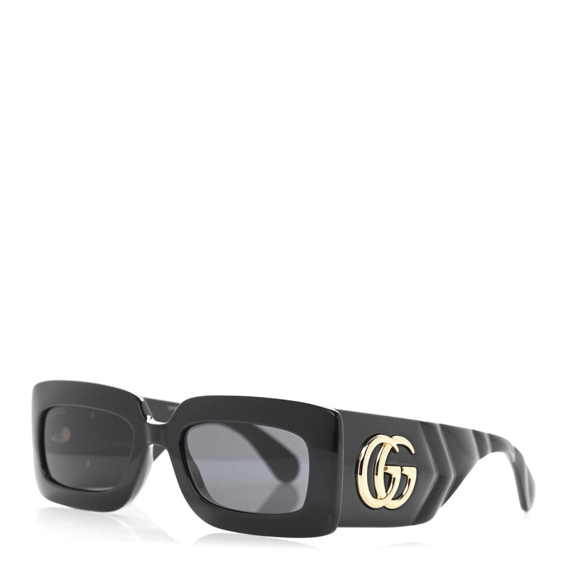  Gucci Oversized Rectangular Acetate Frame GG Marmont Logo Sunglasses GG0811S Black