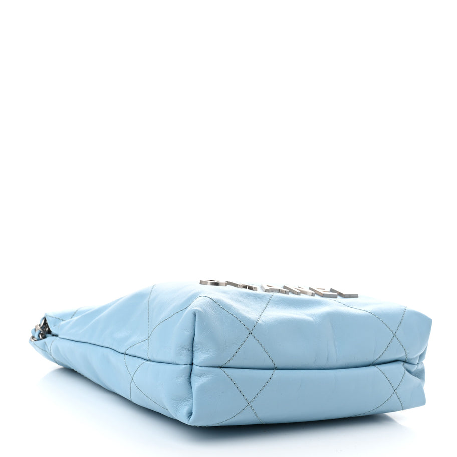 Chanel Shiny Calfskin Quilted Mini 22 Light Blue Image 4