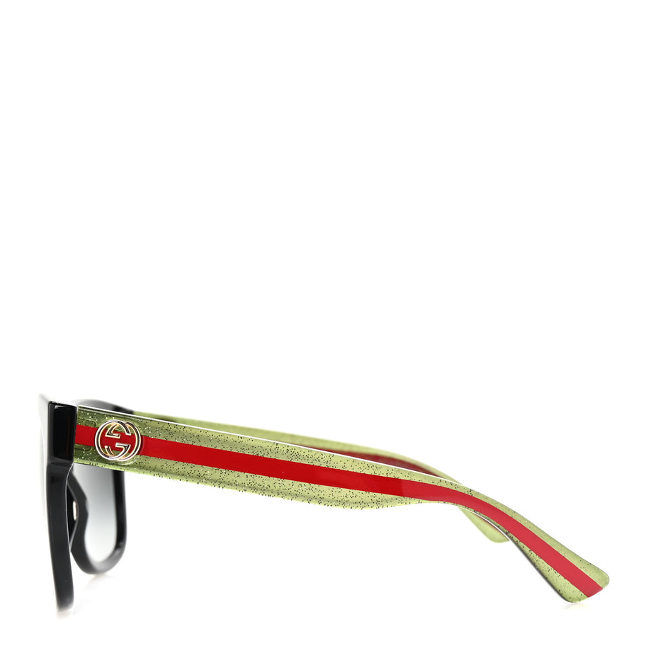 Gucci Acetate Square Frame Web Glitter Sunglasses GG0034S Black Green Image 3