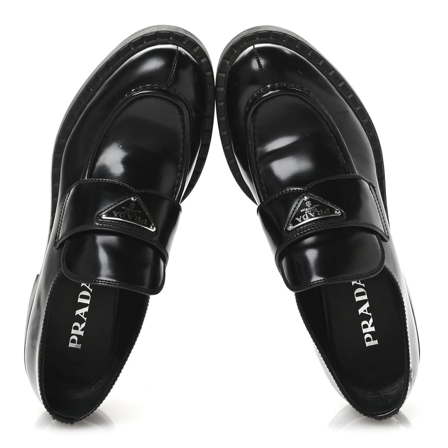 Prada Spazzolato Metal Triangle Logo 50mm Loafers 40 Black Image 2