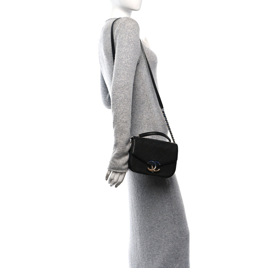 Chanel Grained Calfskin Quilted Small Cuba Top Handle Flap Black Image 2