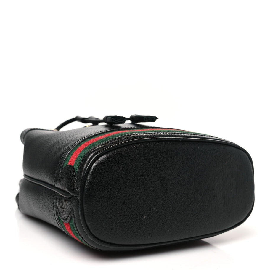 Gucci Glazed Textured Calfskin Web Small Ophidia Bucket Bag Black Image 4