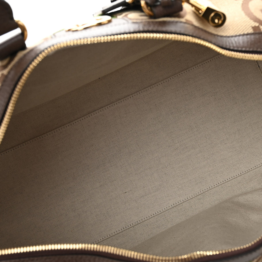 Gucci Monogram Jumbo GG Textured Dollar Calfskin Web Medium Duffle Bag Camel Ebony Image 4