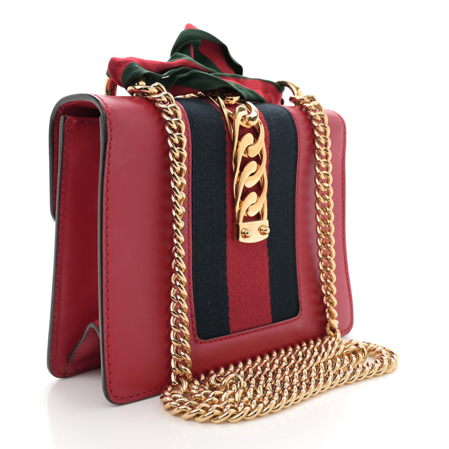 Gucci Calfskin Mini Sylvie Chain Shoulder Bag Hibiscus Red Image 3