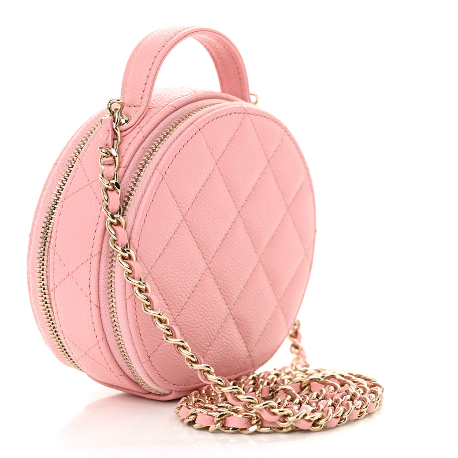 Chanel Caviar Quilted Round Handle With Care Vanity With Chain Pink Image 3