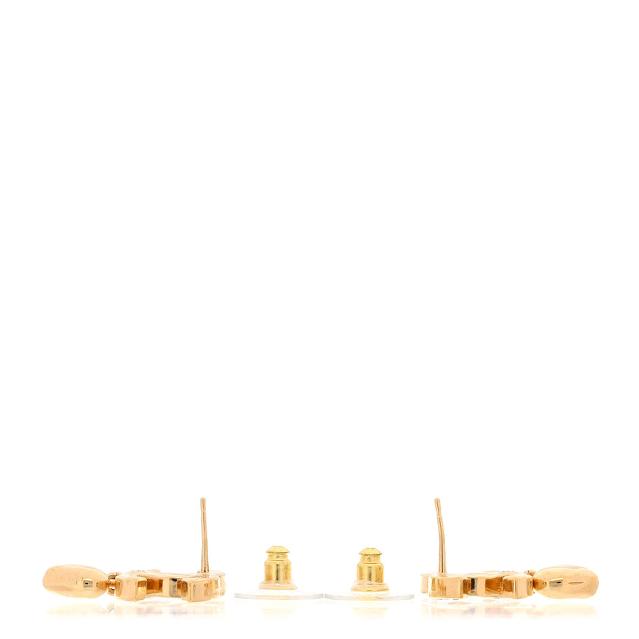 Chanel Metal Crystal CC Heart Drop Earrings Gold Image 3