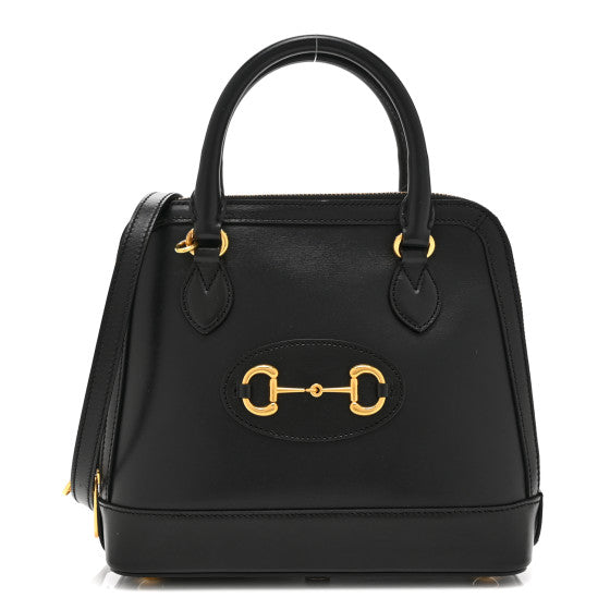  Gucci Boarded Plutone Calfskin Small Horsebit 1955 Top Handle Bag Black