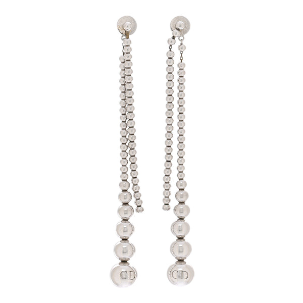 Christian Dior Metal Bead Drop Earrings Silver
