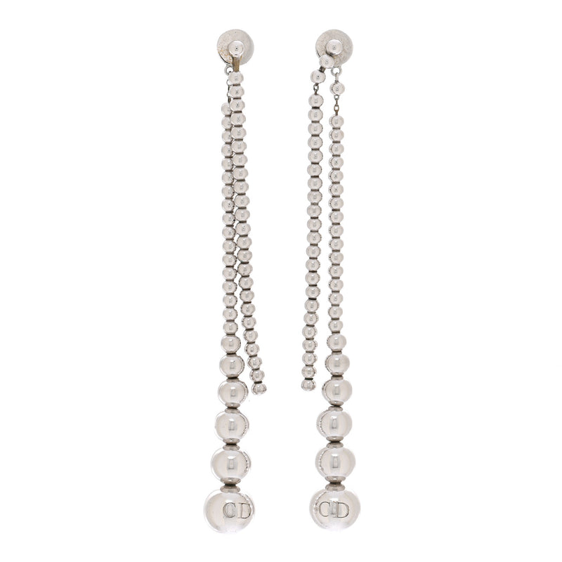  Christian Dior Metal Bead Drop Earrings Silver