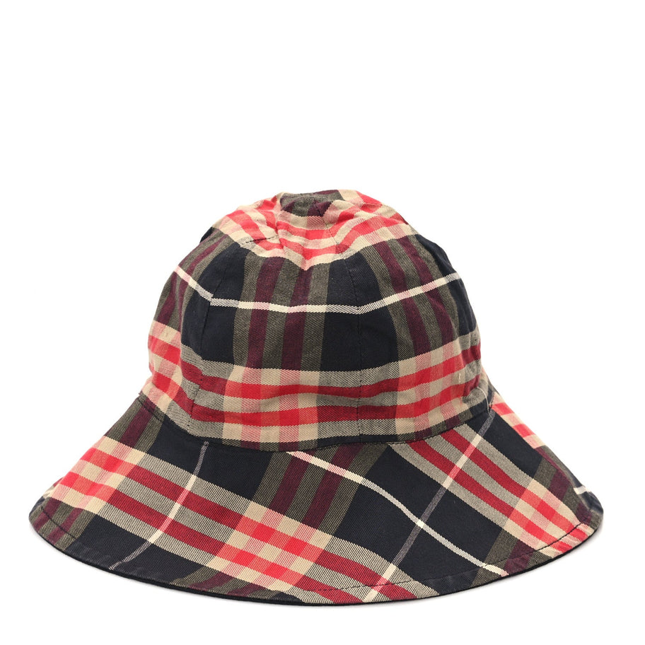 Burberry Technical Cotton Vintage Check Wide Brim Bucket Hat Black Red Image 6