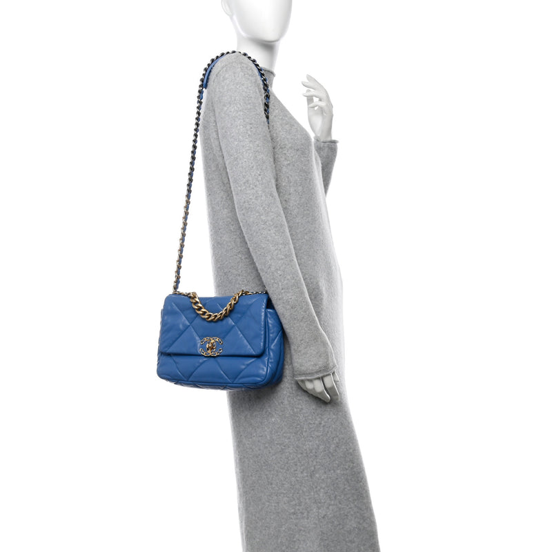  Chanel Lambskin Quilted Medium 19 Flap Blue