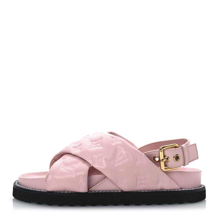 Louis Vuitton Lambskin Monogram Embossed Paseo Flat Comfort Sandals Rose Clair Image 1