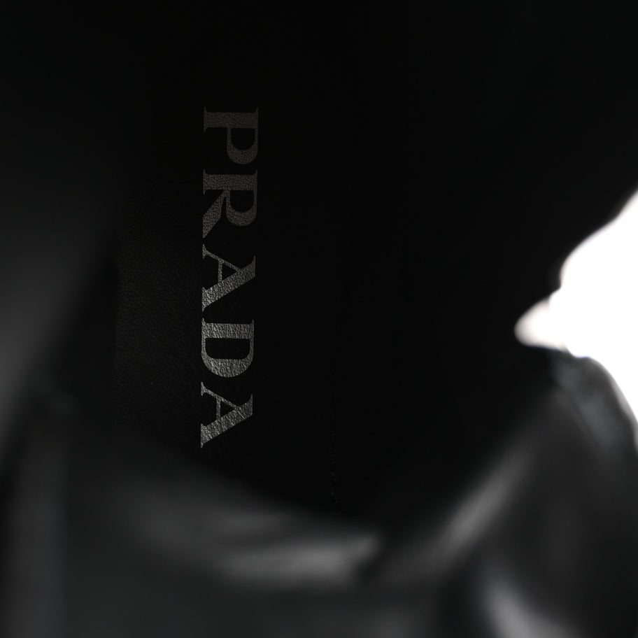 Prada Spazzolato Rois Re-Nylon Metal Triangle Logo Monolith Pouch Pocket 55mm Tall Combat Boots 36.5 Black Image 6