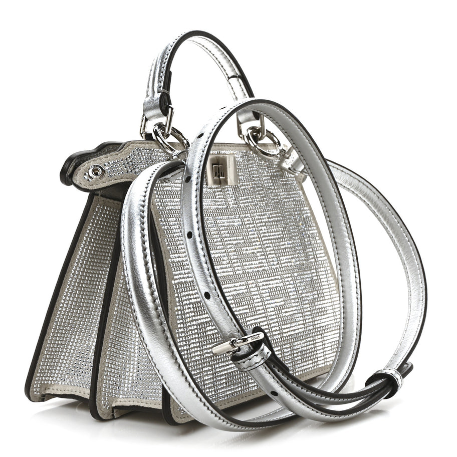 Fendi Crystal Vitello Laminato FF Petite Peekaboo I SEE U Satchel Crystal Argento Image 3