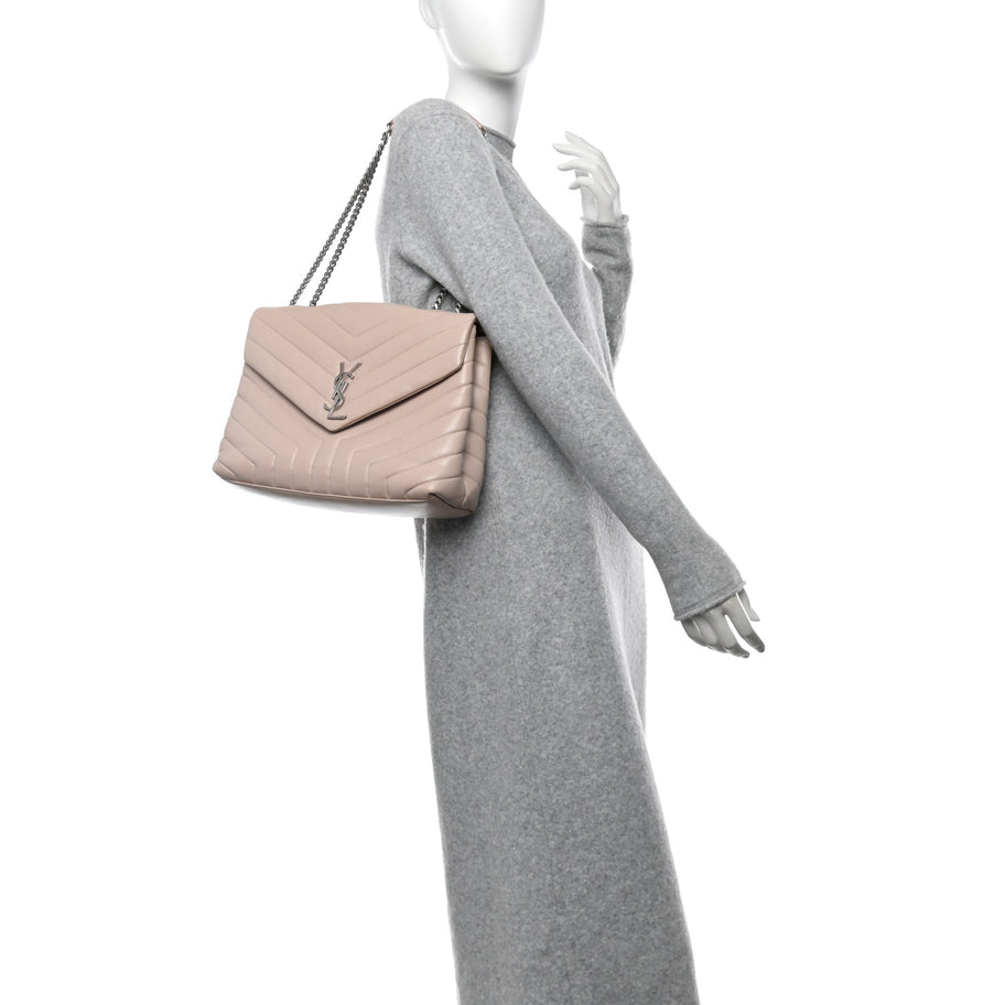 Saint Laurent Calfskin Y Quilted Monogram Medium Loulou Chain Satchel Rose Antic Image 2