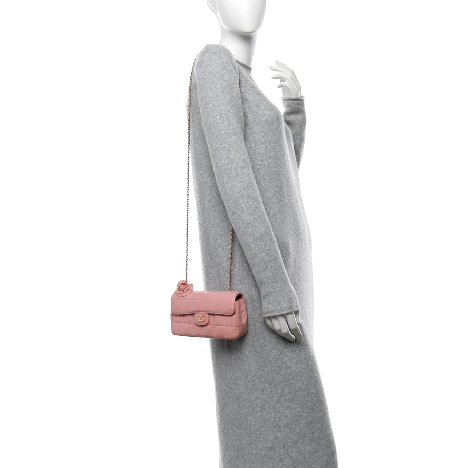 Chanel Lambskin Quilted Mini Chocolate Bar Camellia Flap Pink Image 2