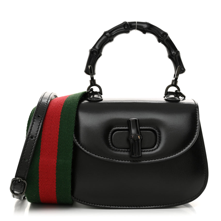 Gucci Boarded Dyana Lux Calfskin Web Monochrome Mini Bamboo 1947 Top Handle Bag Black Image 1