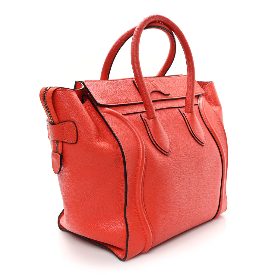 Celine Drummed Calfskin Mini Luggage Coquelicot Image 3