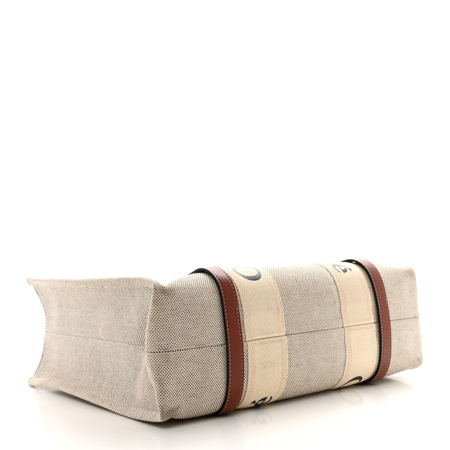 Chloe Cotton Calfskin Medium Woody Ribbon Tote White Brown Image 4
