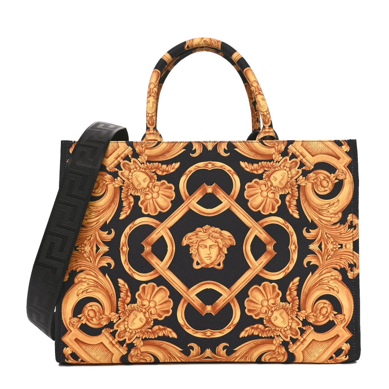  Versace Canvas Baroque Print Medusa Large Tote Black