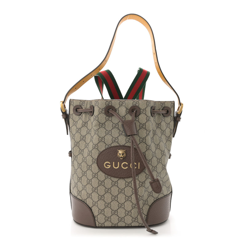  Gucci GG Supreme Monogram Neo Vintage Drawstring Bucket Backpack Beige New Acero Crop
