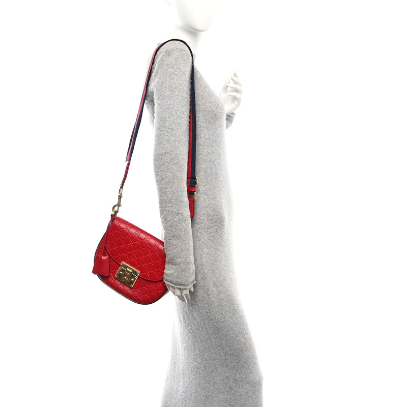  Gucci ssima Web Medium Padlock Messenger Shoulder Bag Hibiscus Red