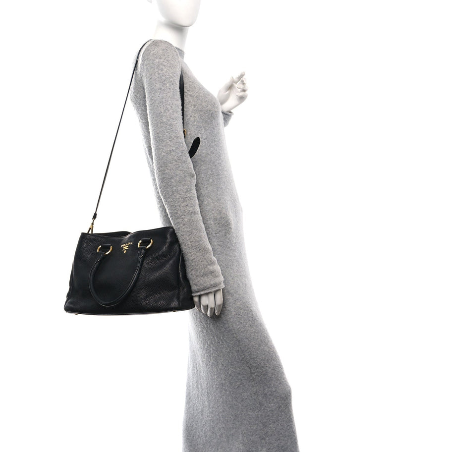 Prada Vitello Daino Tote Black Image 2