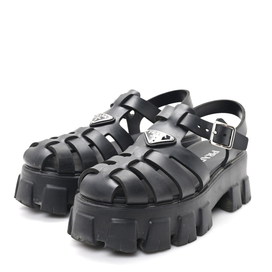 Prada Foam Rubber Triangle Logo Monolith 55mm Cage Sandals 39 Black Image 4