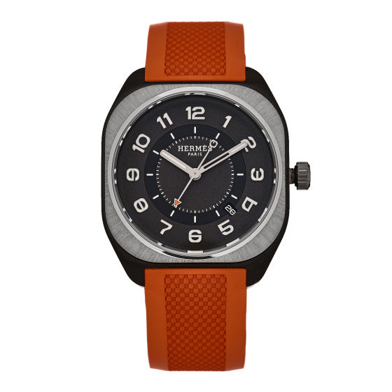 Hermes DLC Coated Titanium Rubber 39mm H08 Automatic Watch Orange Image 1