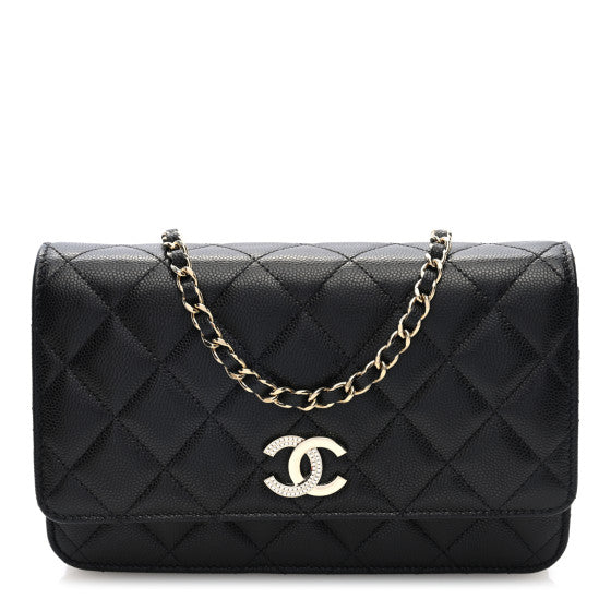 Chanel Caviar Quilted Crystal CC Wallet On Chain WOC Black Image 1