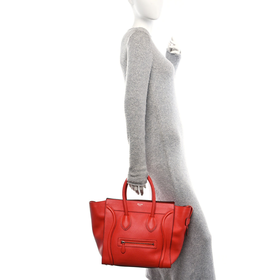 Celine Drummed Calfskin Mini Luggage Coquelicot Image 2